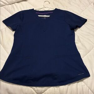 Healing hands scrub top size small navy blue